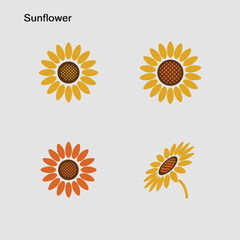 Cute flat sunflower icon set vector illustration