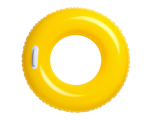 Top View of Vibrant Yellow Pool Float Isolated on White Background