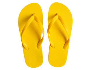 Top View of Yellow Flip Flops for Tropical Vacation, Isolated on Transparent Background