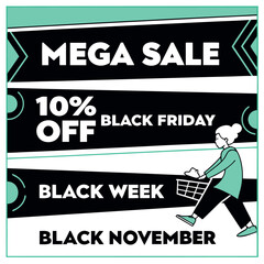 Mega sale black friday black week black november 10 percent off shopping discount