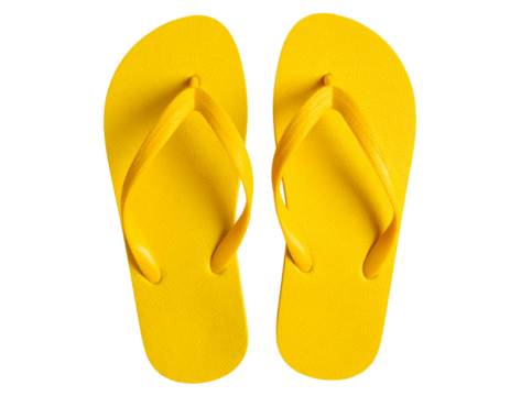 Top View of Yellow Flip Flops for Tropical Vacation, Isolated on Transparent Background