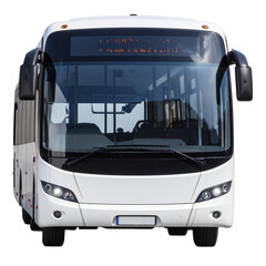 Front View of Modern City Bus with LED Display, Transparent Background