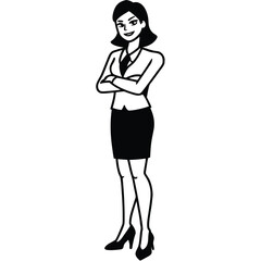 Fototapeta premium Confident business woman with arms crossed in a suit and skirt silhouette