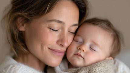 Young Mother Kissing Newborn Baby with Love – Intimate Close-Up Portrait of Early Motherhood and Bonding, mother and baby, newborn portrait, motherly love, baby kiss, family bonding,
infant care, earl