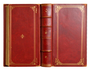Vintage Red Book with Leather Cover and Yellow Pages, Isolated on Transparent Background