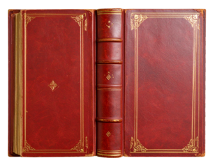 Vintage Red Book with Leather Cover and Yellow Pages, Isolated on Transparent Background