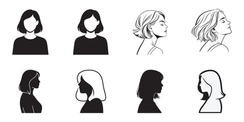 Female avatar icon vector art, female head icon silhouette set.