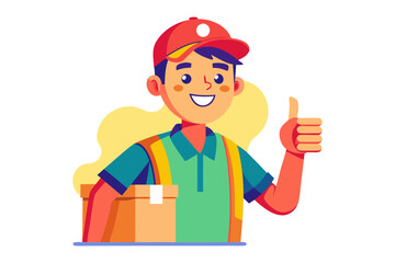 Smiling Courier with Thumbs Up: A friendly courier, smartly dressed in a cap and uniform, gives a thumbs-up while holding a package, radiating a vibe of efficiency and reliability.