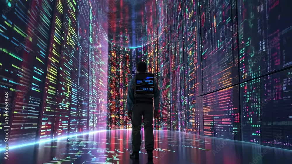 Poster Digital code machine language visualization in an immersive data environment, Digital code machine language visualization Seamless 3D