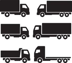Truck Vector Icon Set – Black Cargo Transport Silhouettes for Delivery, Shipping, and Freight Design