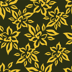 Seamless floral pattern, colorful ditsy print, abstract ornament in retro folk motif. Pretty decorative art botanical design of hand drawn large, small flowers, leaves, wild herbs. Vector illustration