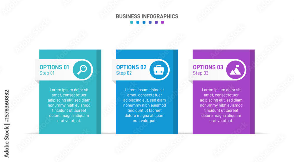 Poster horizontal progress bar featuring 3 arrow-shaped elements, symbolizing three six stages of business 
