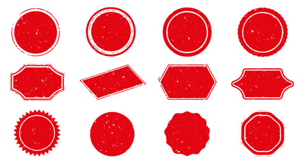 Set of red grunge seals and stamps rubbers, isolated on a transparent or white background, vector illustration