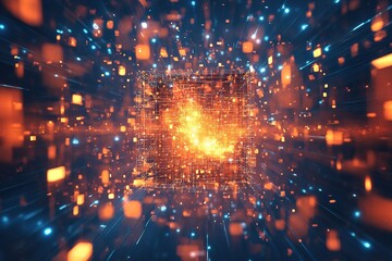 Fototapeta premium abstract digital explosion in a wireframe cube