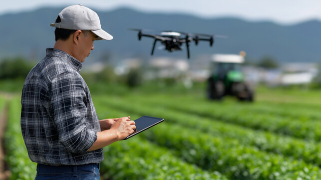 Agritech Revolution in a Sunlit Field – Drone Monitoring Crops, Smart Irrigation, and IoT Integration in Modern Farming, agritech, smart farming, precision agriculture, drone in agriculture, automated