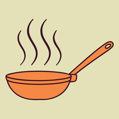 Orange frying pan with steam cooking heat