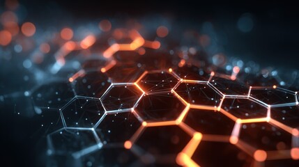 Abstract honeycomb network of glowing lines and points