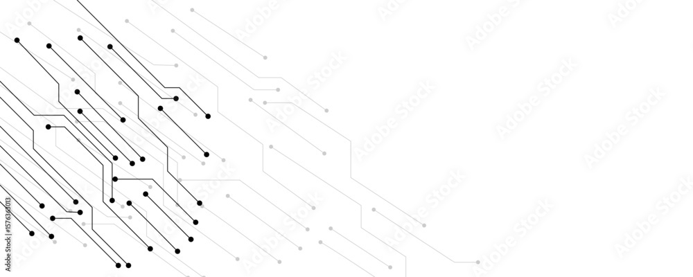 Poster vector technology connected white lines and dots with electronics elements on tech bg. digital techn