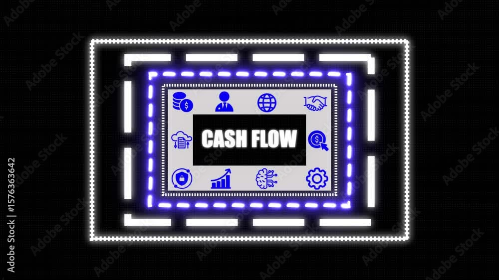 Poster A Cash Flow concept button on a futuristic ,Business, Technology and network concept. Animated Dynamic wave of color particles.