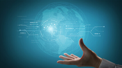 AI artificial intelligence with digital brain and connected data circuit. AI core processes data,...