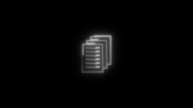 Writing note book icon with neon glowing concept. Text file icon. file documents icon animation on black background.