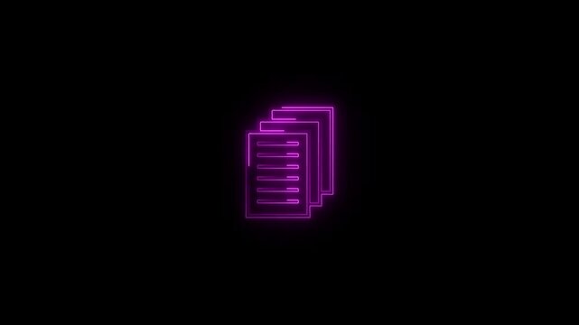 Writing note book icon with neon glowing concept. Text file icon. file documents icon animation on black background.