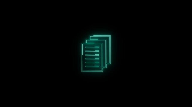 Writing note book icon with neon glowing concept. Text file icon. file documents icon animation on black background.