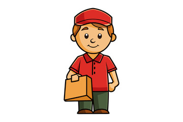 The delivery guy: A friendly delivery person, dressed in a uniform, stands ready with a package, embodying efficiency, service, and the convenience of modern life.