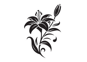 lily flower silhouette logo vector illustration, flower silhouette vector design, black lily flower logo black silhouette, beautiful lily flower logo silhouettes vector on a white background
