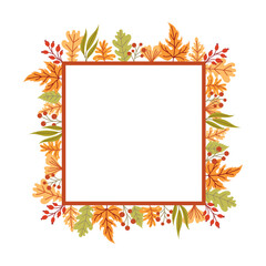 Autumn frame with leaves, branches and berries
