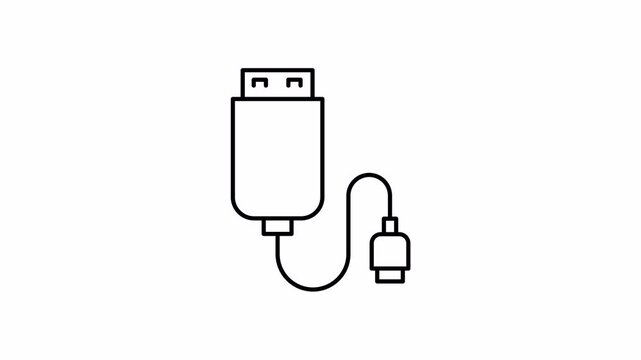 usb cable animation black linear icon video footage