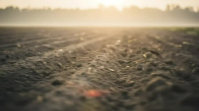 Sunrise over plowed field