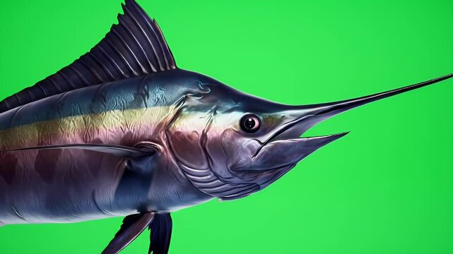 Blue Marlin Illustration - Isolated on Green Screen