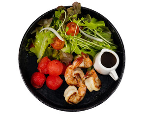 Grilled Shrimp Salad with Fresh Greens and Watermelon Balls – Healthy Clean Eating Dish