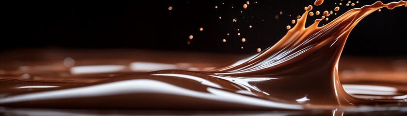 A luxuriously smooth wave of rich chocolate captured in a dynamic splash against a dark background, illustrating culinary decadence