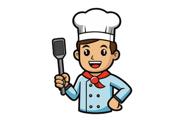 Chef with Spatula: A cheerful cartoon chef, adorned in a classic toque and uniform, holds a spatula and exudes warmth and culinary expertise.