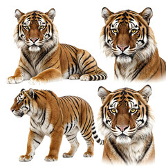 Magnificent Tiger in Various Poses: A stunning collection of images showcases the raw beauty and power of a majestic tiger.