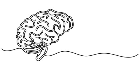 Human brain continuous one line drawing of isolated outline vector minimalist style, Human brain Continuous one line drawing of line art with psychology idea and vector illustration design. 
