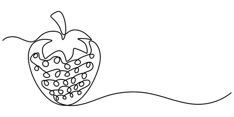 Continuous one line drawing single minimal strawberry, Vector strawberry with one line style and spots, Single continuous line drawing of organic strawberry for fruit icon fresh berries fruitage.    