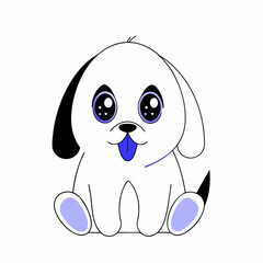 Cartoon puppy with big eyes sitting and sticking out tongue  