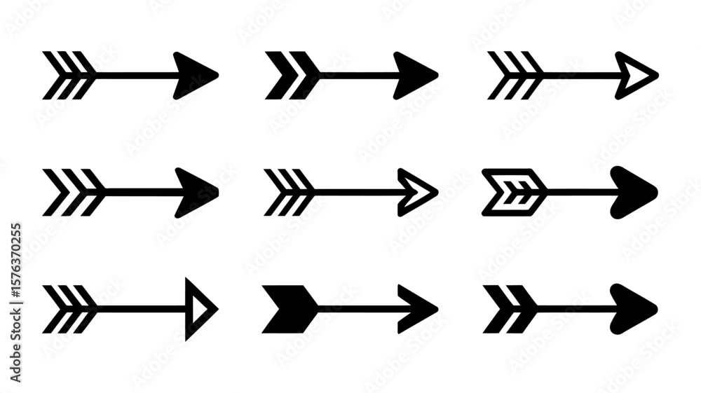 Poster vector art of a group of black arrows in a grid formation, signifying various paths and forward prog