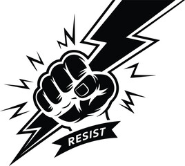 Power Fist Lightning Bolt Resist Graphic 
Sihouette Vector Illustration.

