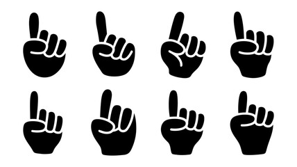 Vector art of eight black hand icons with index finger pointing upwards