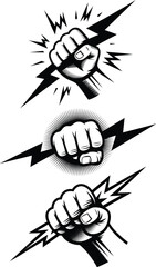 fist, lightning, punch, power, energy, bolt, electric, shock, thunder, force, strike, strength, icon, rebel, charge, zap, resistance, voltage, empowerment, motion, burst, hand, surge, current, defianc