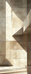 Sunlight and shadows on a stone wall create geometric patterns.