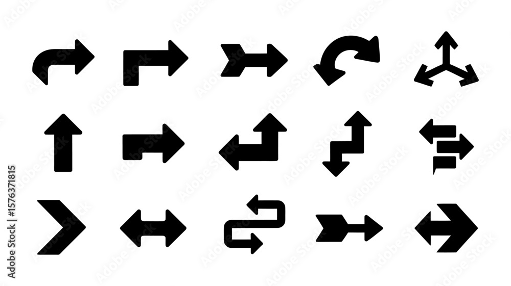 Aufkleber vector art of a comprehensive set of black arrow icons showcasing different directions and styles on