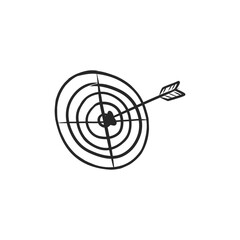 Hand-Drawn Target Board with Arrow Hitting the Bullseye Illustration