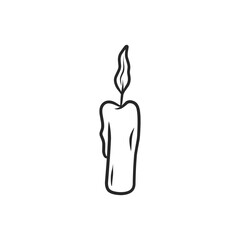 Simple Hand-Drawn Black and White Burning Candle with Dripping Wax Illustration