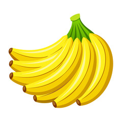 A vibrant cartoon illustration of a bunch of ripe bananas showcasing their bright yellow color and green stem set against a clean white background for