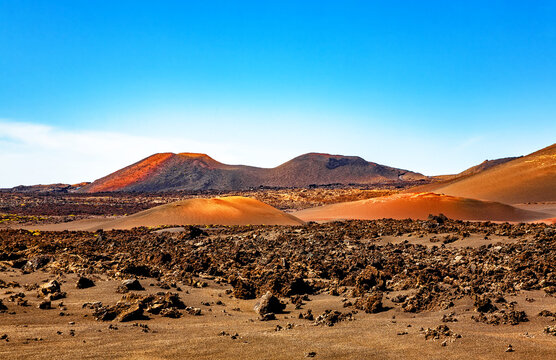 Volcanic landscape, Timanfaya National Park, Island Lanzarote, Canary Islands, Spain.